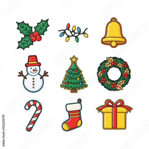 Festive Christmas Icons Collection Art & Illustration