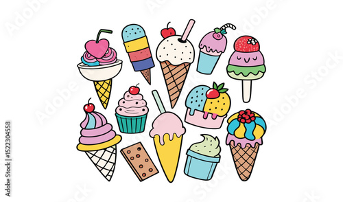 Colorful ice cream and sweet treats collection