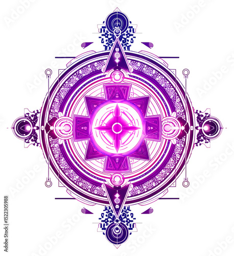 PNG Vibrant geometric mandala radiates with luminous energy.