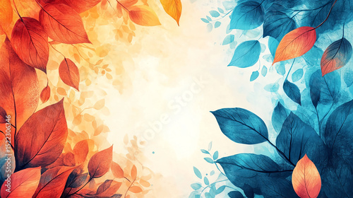 Watercolor leaves background vector autumn fall foliage art abstract design template illustration 100