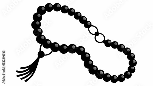 Illustration of a string of black prayer beads art halloween, vector, silhouette,  illustration, horizontal, isolated assets,