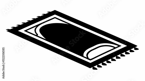 Illustration of a prayer rug with tassels in black halloween, vector, silhouette,  illustration, horizontal, isolated assets,