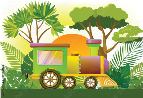 kids train passing around jungle