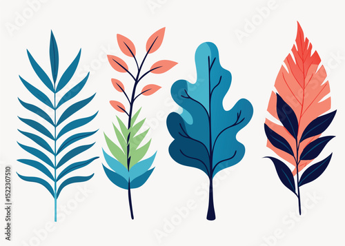 Colorful leaves illustration botanical art design nature