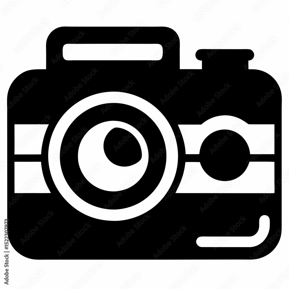 Illustration of a black camera with white details halloween, vector, silhouette,  illustration, horizontal, isolated assets,