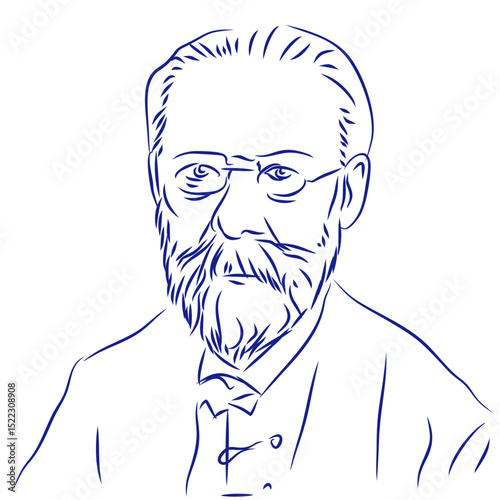 Bedrich Smetana. Continuous line drawing, portrait of composer. Hand drawn, vector illustration
