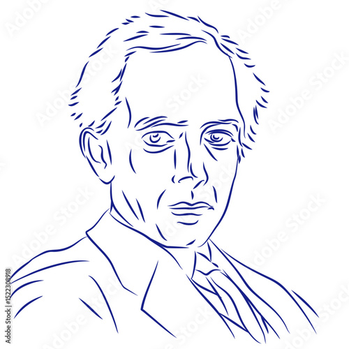 Bela Bartok. Continuous line drawing, portrait of composer. Hand drawn, vector illustration photo