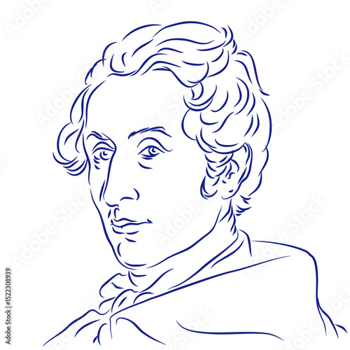 Carl Maria von Weber. Continuous line drawing, portrait of composer. Hand drawn, vector illustration