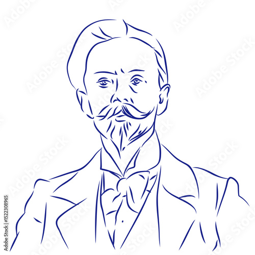Alexander Scriabin. Continuous line drawing, portrait of composer. Hand drawn, vector illustration