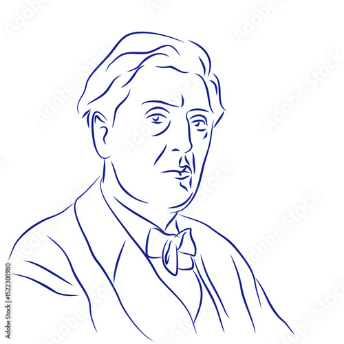 Alban Berg. Continuous line drawing, portrait of composer. Hand drawn, vector illustration