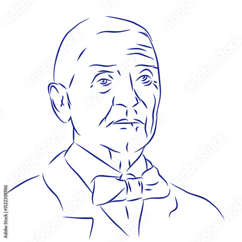 Anton Bruckner. Continuous line drawing, portrait of composer. Hand drawn, vector illustration