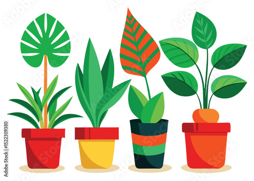 Houseplants in pots vector illustration decorative design