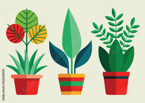 Colorful potted plants illustration home decor vector art