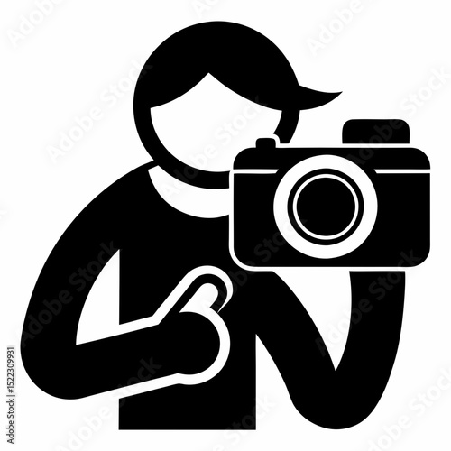 Person holding a camera taking a picture icon art halloween, vector, silhouette,  illustration, horizontal, isolated assets,