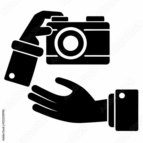Hand holding camera ready to take a photograph icon halloween, vector, silhouette,  illustration, horizontal, isolated assets,