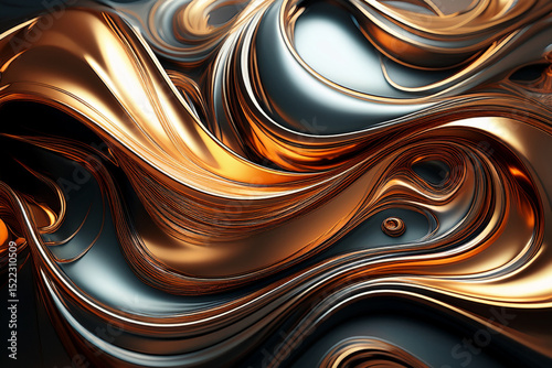 Fiery Gold and Dark Blue: Abstract Liquid Metal Background
