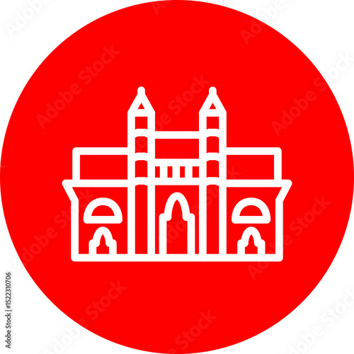 Gateway of India Vector Line White Circle Red