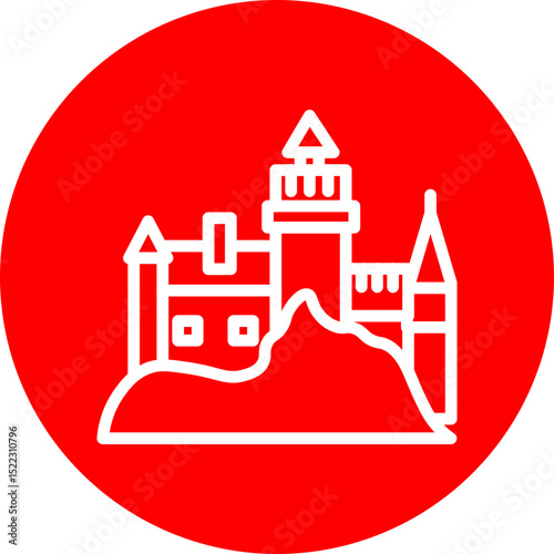 Bran Castle Vector Line White Circle Red