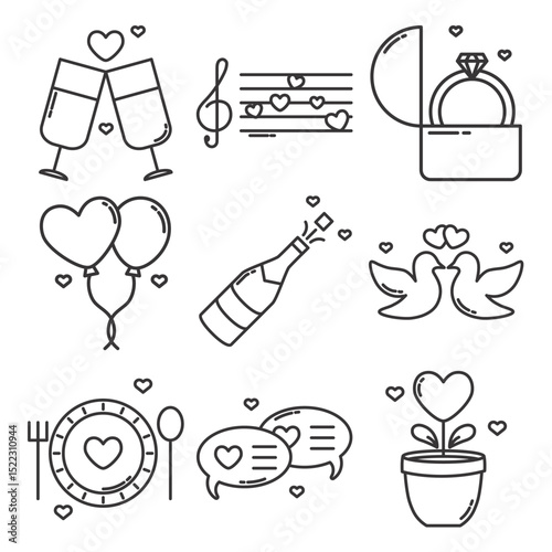 Valentine Romance Celebrate with Heart Line Art