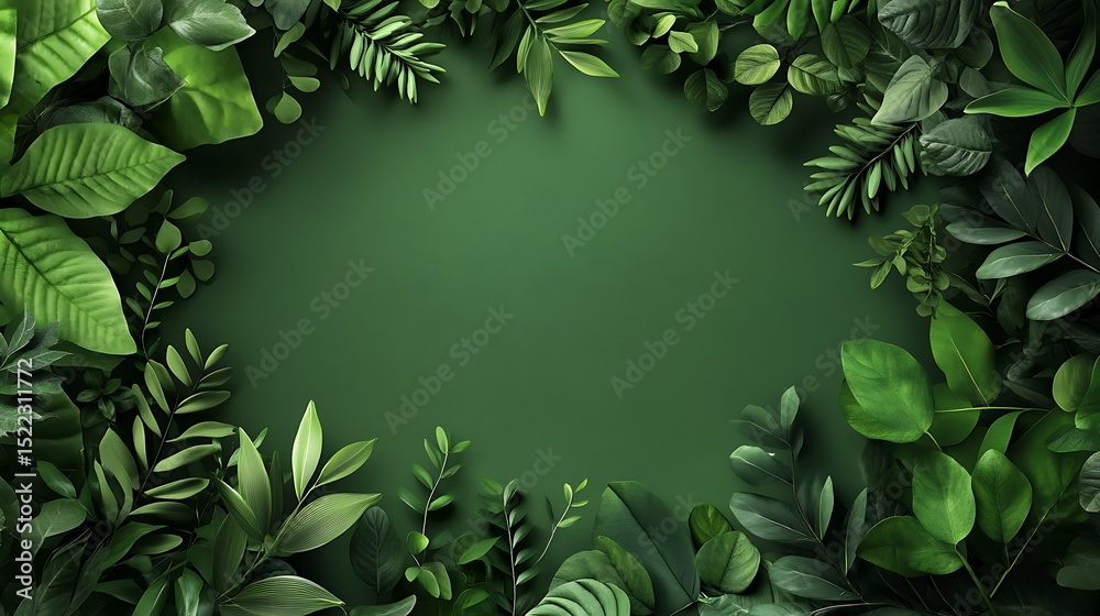 Fototapeta premium Green foliage border with empty center space high resolution picture