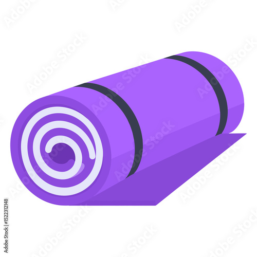 Rolled up purple yoga mat with black straps