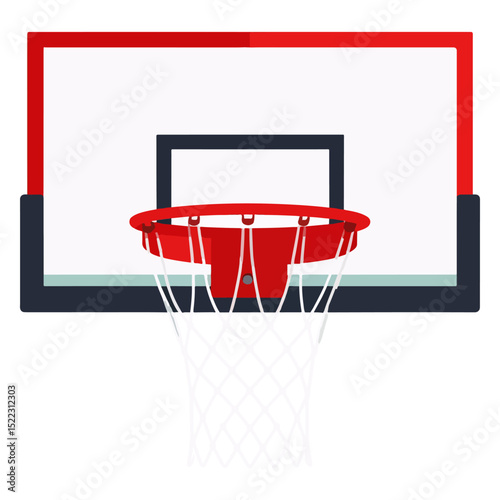 flat illustration of A frontfacing illustration of a basketball hoop and net with a red frame and white net
