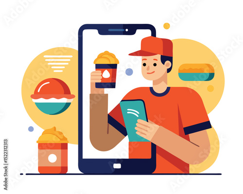 Food delivery app courier service mobile order illustration