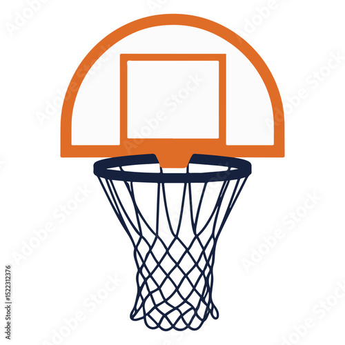 flat illustration of A vivid depiction of a basketball hoop featuring a net and a backboard