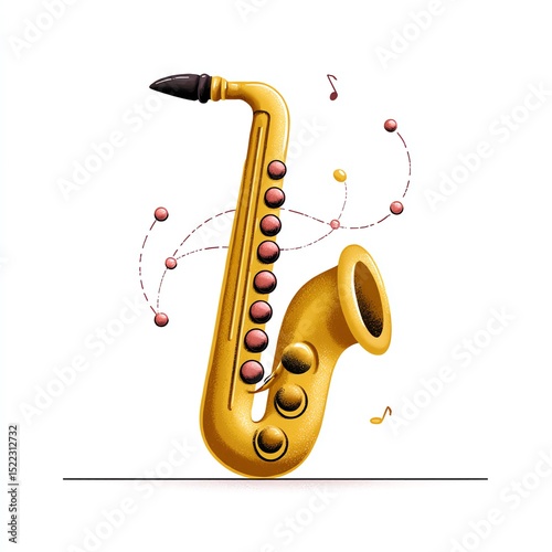 A Golden Saxophone, Musical Notes Dance Around, Evoking Joyful Melodies and Rhythmic Beats, A Symphony of Color and Sound photo