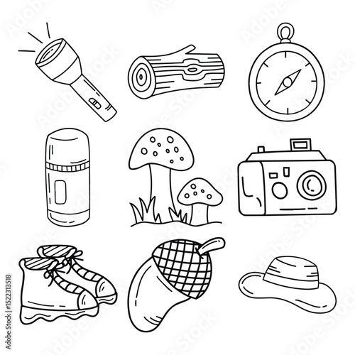 Handdrawn Line Art of Camping Picnic and Nature Travel