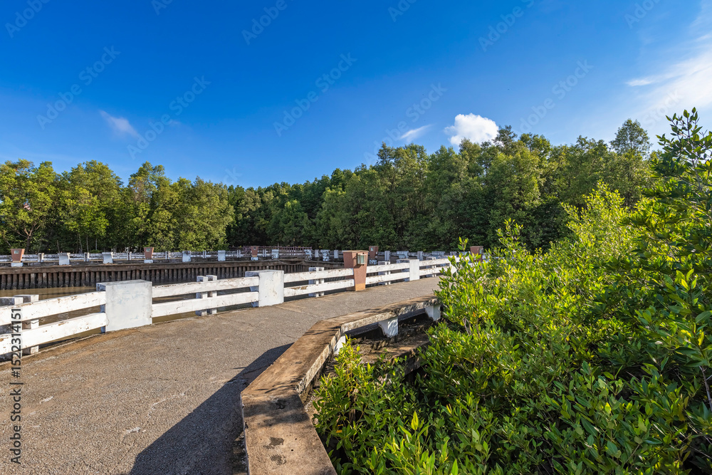 Naklejka premium national coordinate marker at National Park of Cape Ca Mau, Dat Mui commune, Ca Mau, Vietnam.