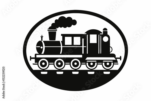 Black train in oval shape on a white background halloween, vector, silhouette,  illustration, horizontal, isolated assets,