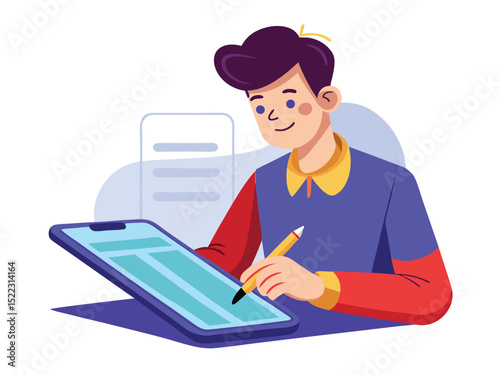 Man using tablet for digital art and design illustration