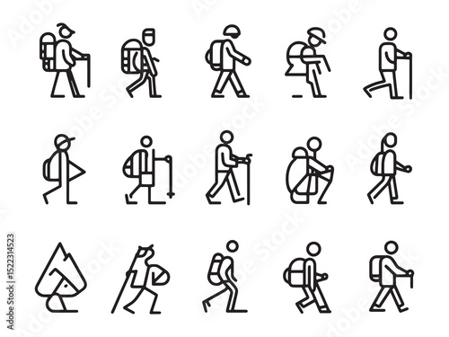 Urban hike line art of city adventure scene