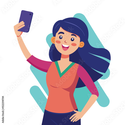 Cartoon girl taking selfie illustration vector graphics