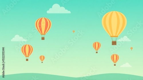 Hot air balloons cartoon sky landscape background image