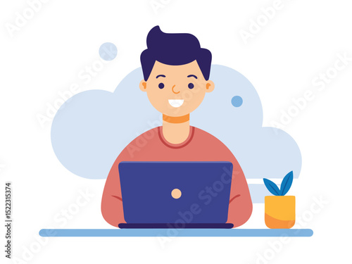 Man working from home illustration remote work concept art
