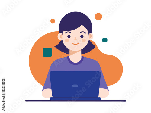 Woman using laptop vector illustration work from home concept