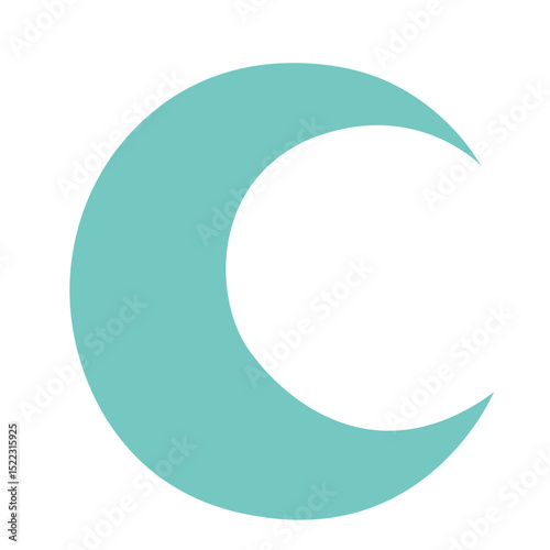 A green crescent moon symbol, commonly associated with Ramadan celebrations. Simple, minimal design perfect for use in festive or religious themes.
