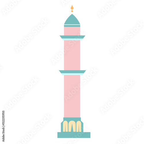  A minimalist pink mosque illustration with a dome and turrets, representing Islamic architecture and spirituality in a soft, simple design.

