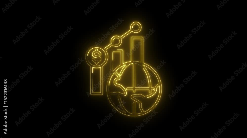 Global financial growth concept with bar graph and dollar sign neon effect