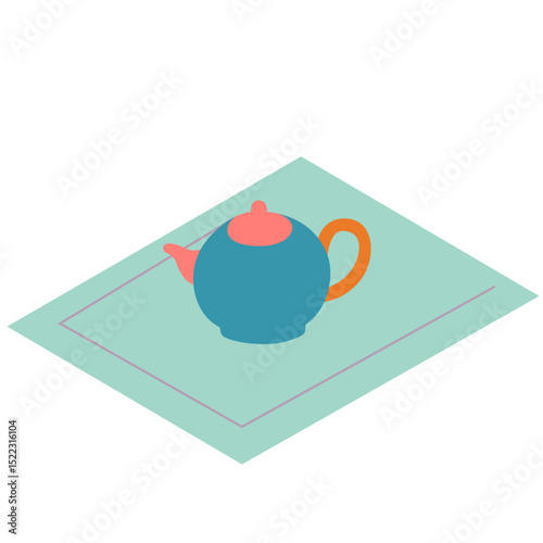 A minimalist teal teapot illustration, perfect for tea time, symbolizing Islamic culture and tradition in a simple, elegant design.