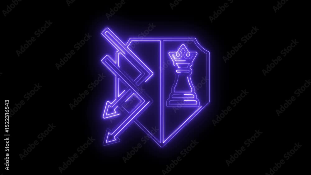 Neon glowing chess checkmate strategy animated design on dark backdrop motion graphics