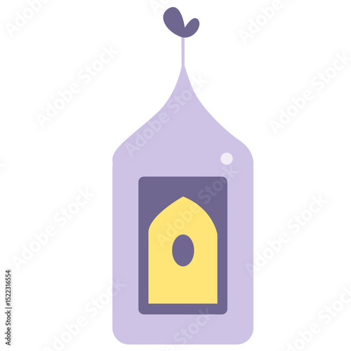  A pastel purple mosque illustration with a dome and turrets, symbolizing Islamic spirituality and architecture in a simple, minimalist design.

