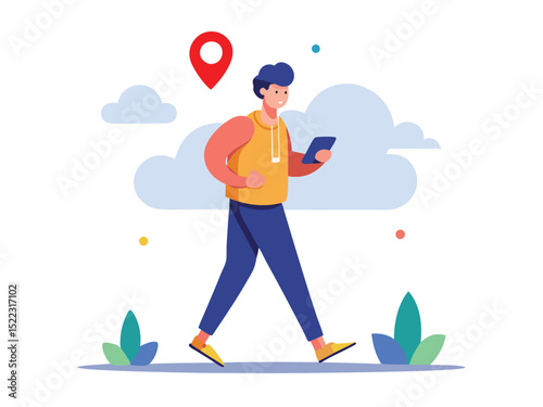 Man walking using navigation app on tablet illustration