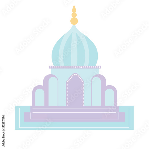 A blue mosque with a dome and crescent, symbolizing Islamic architecture. Minimalist design, ideal for religious and spiritual-themed projects.