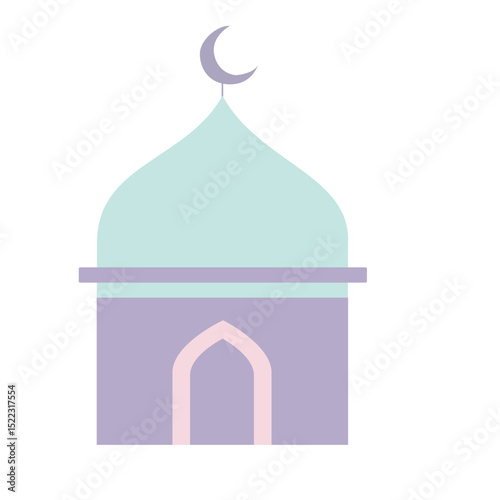A purple mosque with a dome and crescent, symbolizing Islamic architecture. Ideal for religious and spiritual-themed projects with a minimalist design