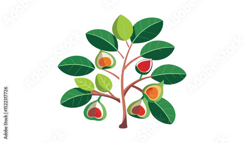 Stylized fig tree with ripe figs and leaves