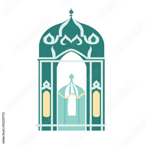 A green mosque design with a traditional dome, ideal for religious and cultural projects. Represents spiritual architecture with a minimalist approach