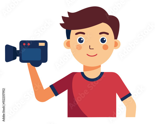 Cartoon man holding video camera filmmaking videography art